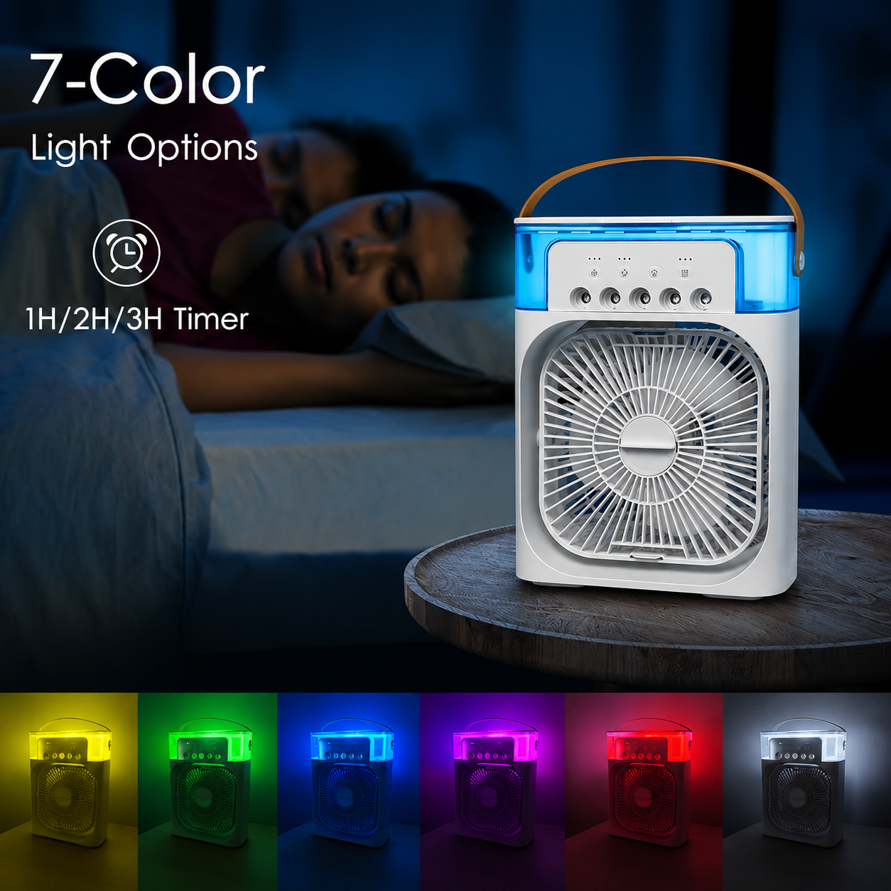 Portable Air Conditioner Fan  with 7 Colors LED Lights.