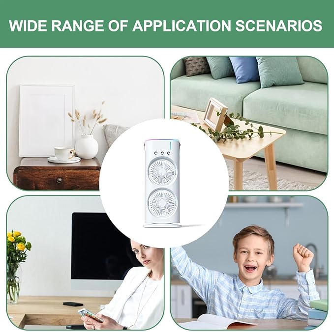 Mini Double Head Mist Fan with LED Light