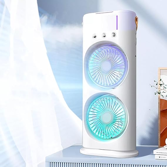 Mini Double Head Mist Fan with LED Light